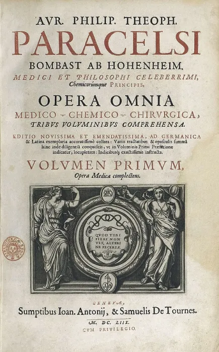 Framed Print : PARACELSUS, Philippus Aureolus (1493-1541). 'Opera Omnia'. Edition executed in Geneva in 1658. Frontispiece of the first volume. FRANCE. Paris. National Library Framed Print : PARACELSUS, Philippus Aureolus (1493-1541). 'Opera Omnia'. Edition executed in Geneva in 1658. Frontispiece of the first volume. FRANCE. Paris. National Library