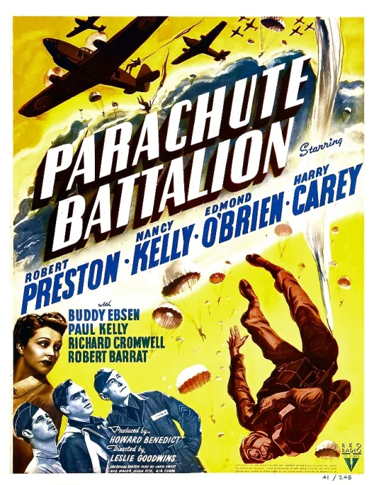 Framed Print : PARACHUTE BATTALION, left from top: Nancy Kelly, bottom far right: Harry Carey on window card, 1941 Framed Print : PARACHUTE BATTALION, left from top: Nancy Kelly, bottom far right: Harry Carey on window card, 1941