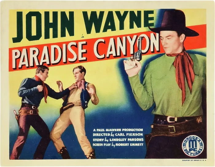 Framed Print : PARADISE CANYON, bottom left and top right: John Wayne on title card, 1935