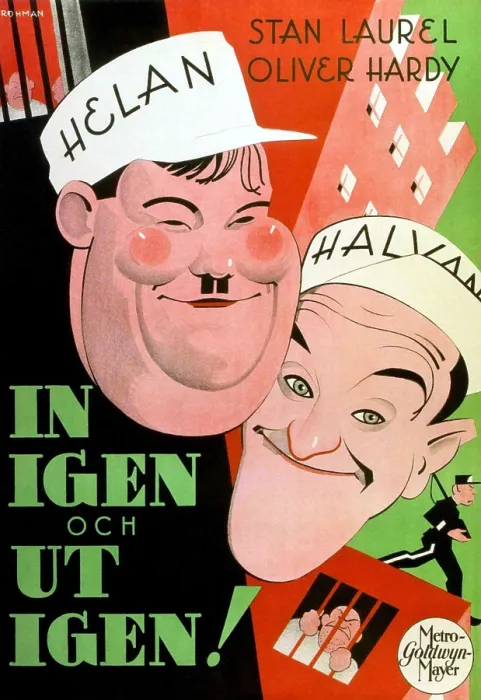 Framed Print : PARDON US, (aka IN IGEN OCH UT IGEN), l-r: Oliver Hardy, Stan Laurel on Swedish poster art, 1931