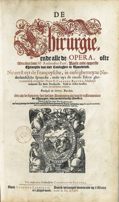 Framed Print : PARE, Ambroise (1509-1590). 'De Chirurgie' (On Surgery). Edition executed in Amsterdam (1636). FRANCE. Paris. National Library. AISA / Everett Collection**US SALES ONLY** Framed Print : PARE, Ambroise (1509-1590). 'De Chirurgie' (On Surgery). Edition executed in Amsterdam (1636). FRANCE. Paris. National Library. AISA / Everett Collection**US SALES ONLY**