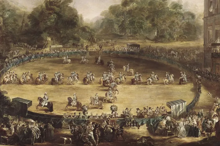Framed Print : PARET y ALCAZAR, Luis (1746-1798). The Royal Parade. ca. 1773. Detail of the equestrian parade held at Aranjuez during the spring of 1773. Baroque art. Oil on canvas. SPAIN