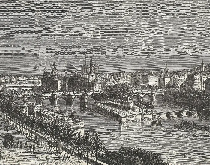 Framed Print : Paris on the banks of Seine river, 19th c. Engraving. SPAIN. Madrid. National Library. AISA / Everett Collection**US SALES ONLY**