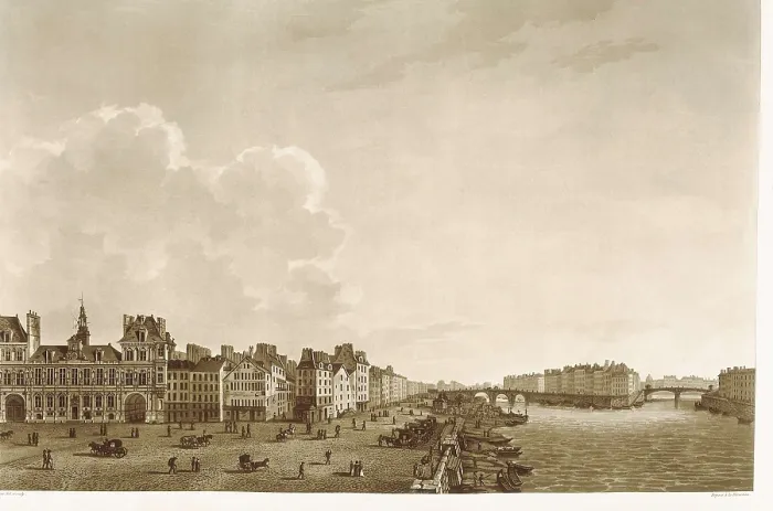 Framed Print : Paris. City Hall and Seine river. Litography. SPAIN. Madrid. National Library. AISA / Everett Collection**US SALES ONLY**