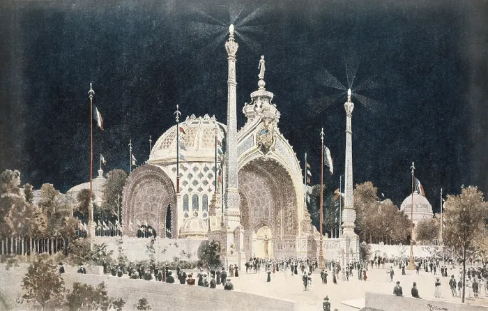 Framed Print : Paris Universal Exhibition (Exposition Universelle) of 1900. Monumental Gate. Main entrance in the Place de la Concorde. Litography