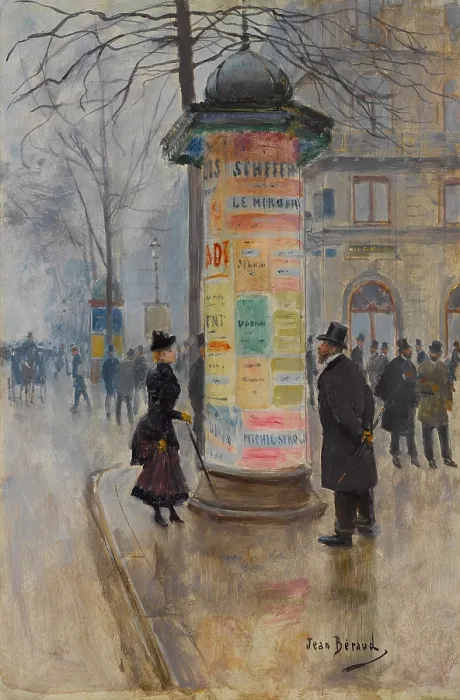 Framed Print : Parisian Street Scene, by Jean Beraud, 1885, French impressionistic painting, oil on canvas. Beraud painted Parisian street life in an academic style influenced by impressionism Framed Print : Parisian Street Scene, by Jean Beraud, 1885, French impressionistic painting, oil on canvas. Beraud painted Parisian street life in an academic style influenced by impressionism