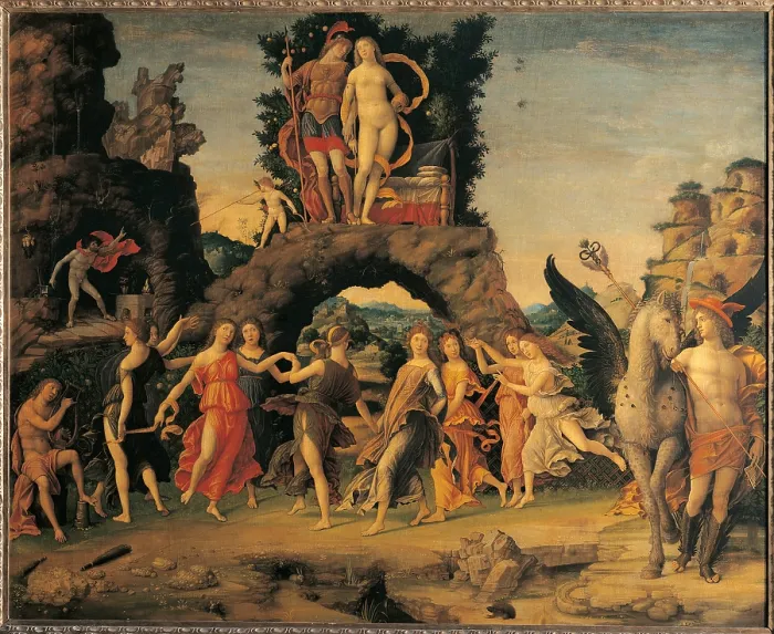 Framed Print : Parnassus, by Andrea Mantegna, 1497 about, 15th Century, tempera on canvas, cm 150 x 192 - France, Ile de France, Paris, Muse dOrsay