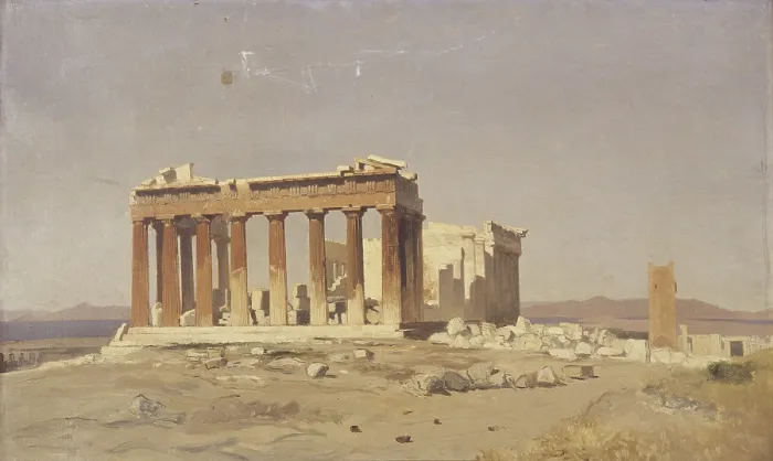Framed Print : The Parthenon, by Alberto Pasini, 19th century, oil on canvas. - Italy, Lombardy, Milan, Brera Collection. Whole artwork view Framed Print : The Parthenon, by Alberto Pasini, 19th century, oil on canvas. - Italy, Lombardy, Milan, Brera Collection. Whole artwork view