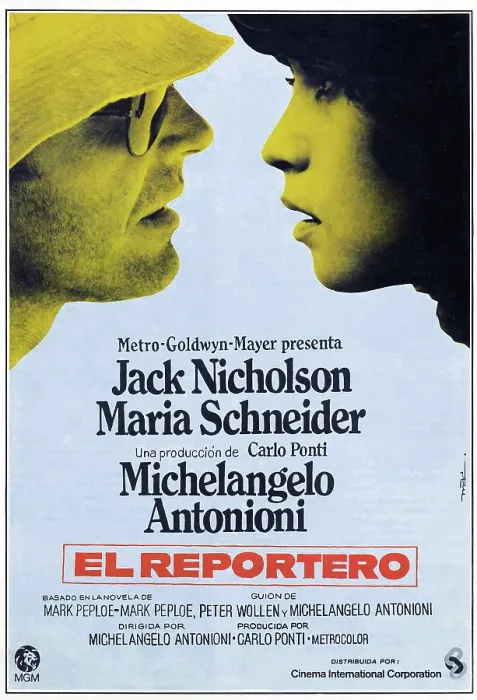 Framed Print : THE PASSENGER, (aka PROFESSIONE: REPORTER, aka EL REPORTERO), Spanish poster art, from left: Jack Nicholson, Maria Schneider, 1975