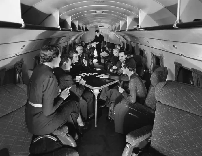 Framed Print : Passengers play cards on United Airline's Skylounge Mainliner, 1937. Courtesy: CSU Archives / Everett Collection