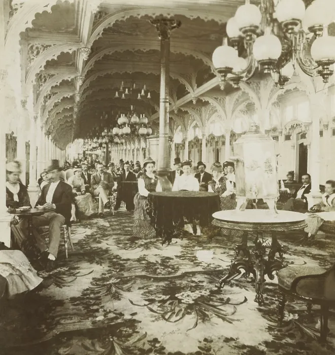 Framed Print : Passengers seated in a great salon of a luxurious river steamboat named Great Republic, ca. 1875 (BSLOC_2020_1_47) Framed Print : Passengers seated in a great salon of a luxurious river steamboat named Great Republic, ca. 1875 (BSLOC_2020_1_47)