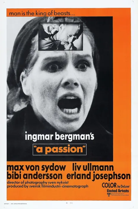 Framed Print : PASSION, (aka A PASSION), Swedish poster, center: Liv Ullmann, inset photo: Liv Ullmann, Max von Sydow, 1969