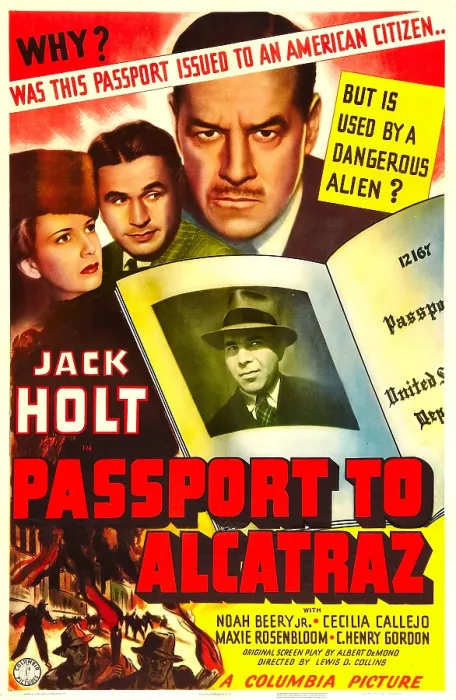 Framed Print : PASSPORT TO ALCATRAZ, US poster, from left: Cecilia Callejo, Noah Beery Jr. Jack Holt, Maxie Rosenbloom (passport photo), 1940