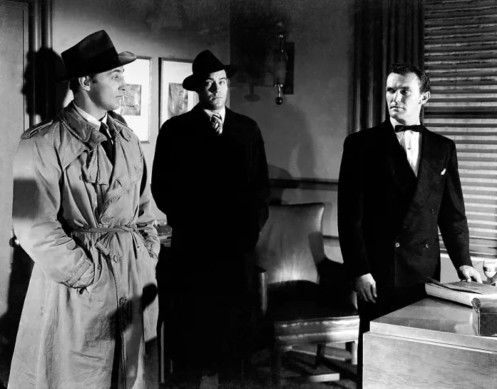 Framed Print : OUT OF THE PAST, Robert Mitchum, Paul Valentine, John Kellogg, 1947