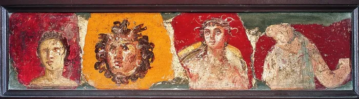 Framed Print : Pastiche, by unknown artist, 10-37, 1st Century A.D. ripped fresco, 54 x 12 cm - Italy, Campania, Naples, National Archaeological Museum, Room LXXVII, inv. 9896