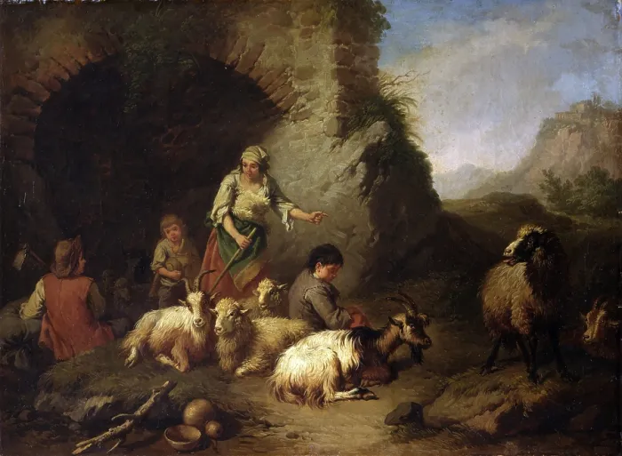 Framed Print : Pastoral Scene, by Francesco Londonio, 1762, 18th Century, oil on canvas - Italy, Lombardy, Milan, Castello Sforzesco, Civic Collection of Ancient Art. Whole artwork view
