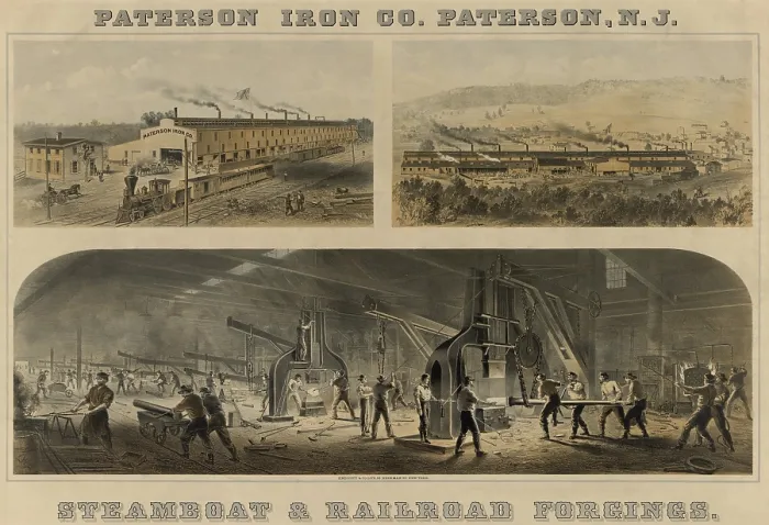 Framed Print : Paterson Iron Company in New Jersey were manufacturers of forgings for steamboats and railroads. Ca. 1866