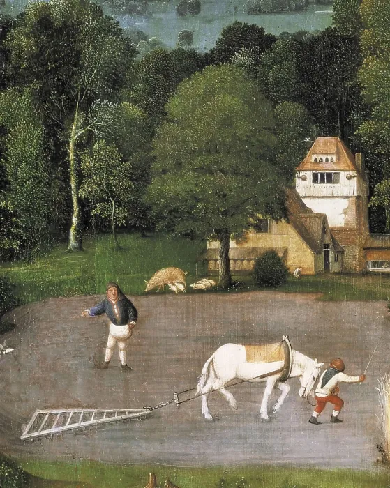 Framed Print : Patinir, Joachim (1480-1524). Rest on the Flight into Egypt. ca. 1522. Right upper detail depicting the sowing. Flemish art. Oil on canvas. SPAIN. Madrid. Prado Museum