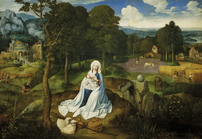 Framed Print : Patinir, Joachim (1480-1524). Rest on the Flight into Egypt. ca. 1522. Flemish art. Oil on wood. SPAIN. Madrid. Prado Museum. AISA / Everett Collection**US SALES ONLY** Framed Print : Patinir, Joachim (1480-1524). Rest on the Flight into Egypt. ca. 1522. Flemish art. Oil on wood. SPAIN. Madrid. Prado Museum. AISA / Everett Collection**US SALES ONLY**