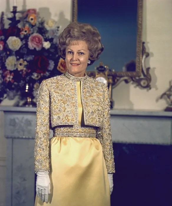Framed Print : Patricia Nixon models her Harvey Berin inaugural gown in the Nixon's New York apartment on Jan 16 1969
