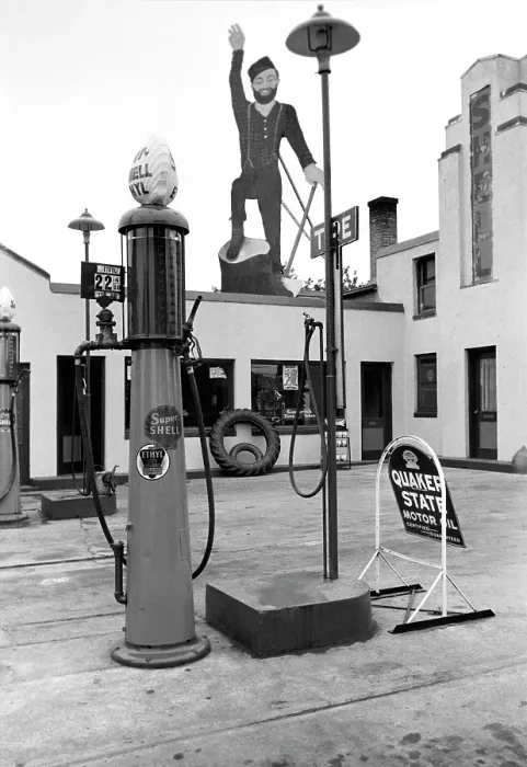 Framed Print : Paul Bunyan atop gas station, Bemidji, Minnesota, photograph by John Vachon, September, 1939