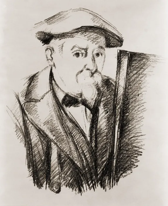 Framed Print : Paul Cezanne (1839-1906), French Post Impressionist painter, in a self portrait at his easel. Ca. 1900