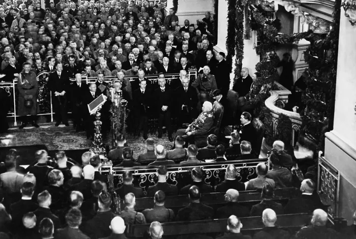 Framed Print : Paul von Hindenburg, Adolf Hitler, and Hermann Goering (center right), March 21, 1933. They were in the Garrison Church in Potsdam for ceremonies opening the Reichstag session