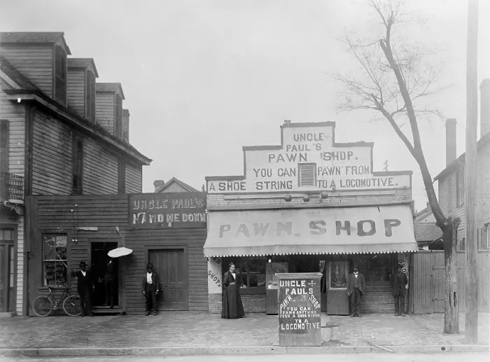 Framed Print : Pawn shop, Uncle Paul's pawn shop, Augusta, Georgia, photograph, 1899 Framed Print : Pawn shop, Uncle Paul's pawn shop, Augusta, Georgia, photograph, 1899
