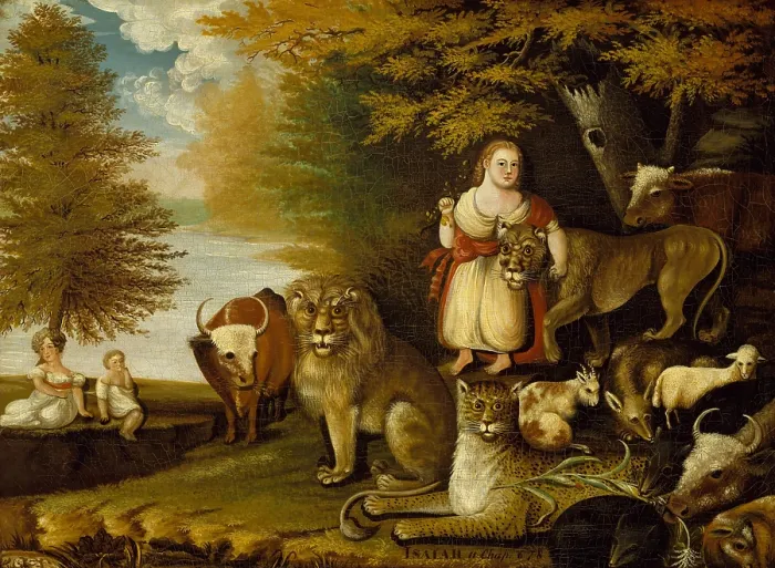 Framed Print : PEACEABLE KINGDOM, by Edward Hicks, 1830-32, American painting, oil on canvas. Quaker minister Edward Hicks painted this version of his favorite motif