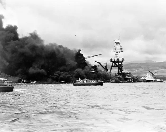 Framed Print : Pearl Harbor, Wreckage of USS Arizona December 7, 1941