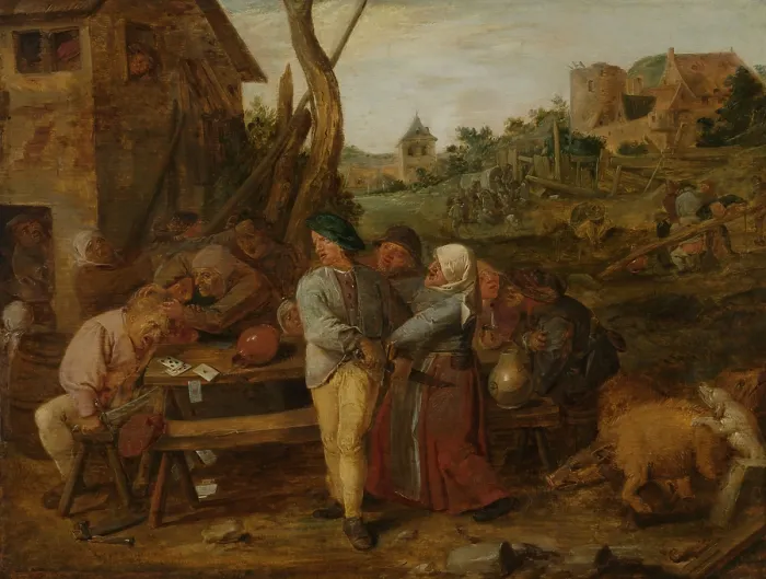 Framed Print : Peasant Brawl, by Adriaen Brouwer, 1620-30, Flemish painting, oil on panel