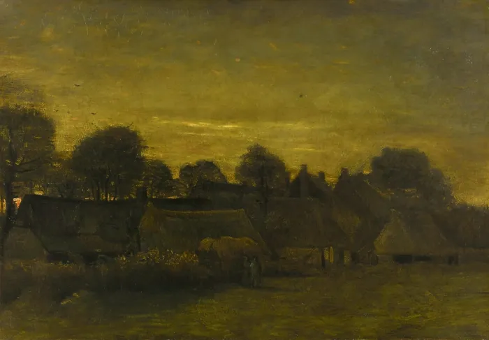 Framed Print : Peasant Village at Dusk, by Vincent van Gogh, 1884, Dutch painting, oil on canvas. Rural village evening light Framed Print : Peasant Village at Dusk, by Vincent van Gogh, 1884, Dutch painting, oil on canvas. Rural village evening light