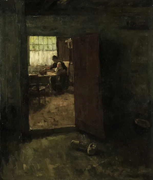 Framed Print : Peasant Woman and Child, by Jacob Simon Hendrik Kever, c. 1880-1907. Dutch painting, oil on canvas