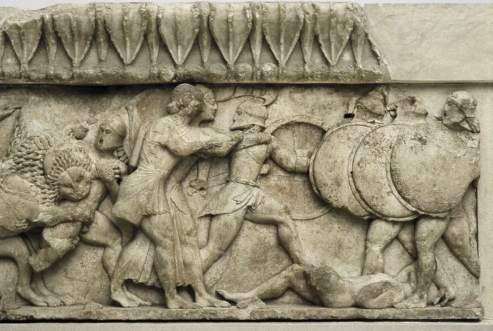Framed Print : Pediment and frieze from the treasury of the Siphnians. ca. 525 BC. Detail of the northern frieze Framed Print : Pediment and frieze from the treasury of the Siphnians. ca. 525 BC. Detail of the northern frieze