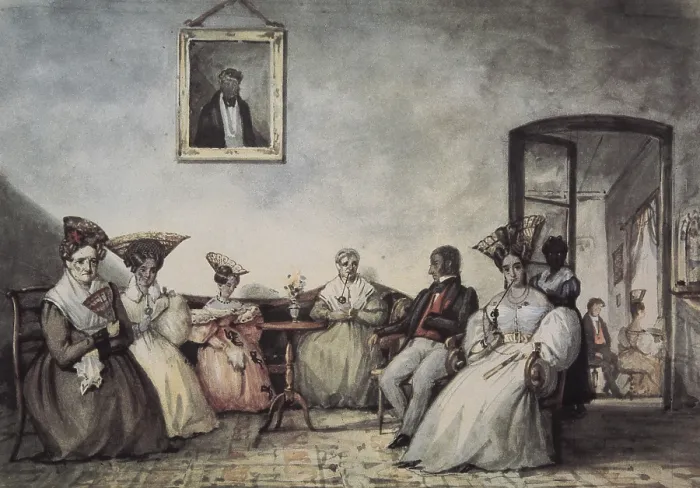 Framed Print : PELLEGRINI, Carlos Enrique (1800-1875). Tertulia portena (Buenos Aires). 1831. Costumbrism. Watercolour. - Iberfoto / Everett Collection (116511)**US SALES ONLY**