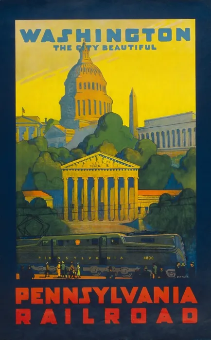 Framed Print : Pennsylvania Railroad poster promoting travel to Washington, the City Beautiful, ca. 1940 (BSLOC_2013_8_197) Framed Print : Pennsylvania Railroad poster promoting travel to Washington, the City Beautiful, ca. 1940 (BSLOC_2013_8_197)