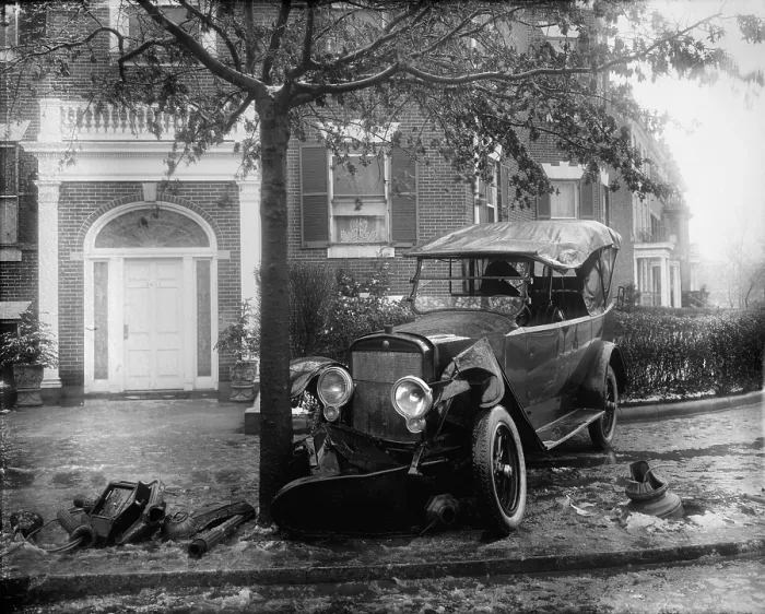 Framed Print : Penrose car accident, front view, photograph, 1920-1921