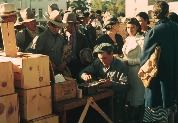 Framed Print : People line up to receive surplus foods in St. Johns Arizona. Oct. 1940