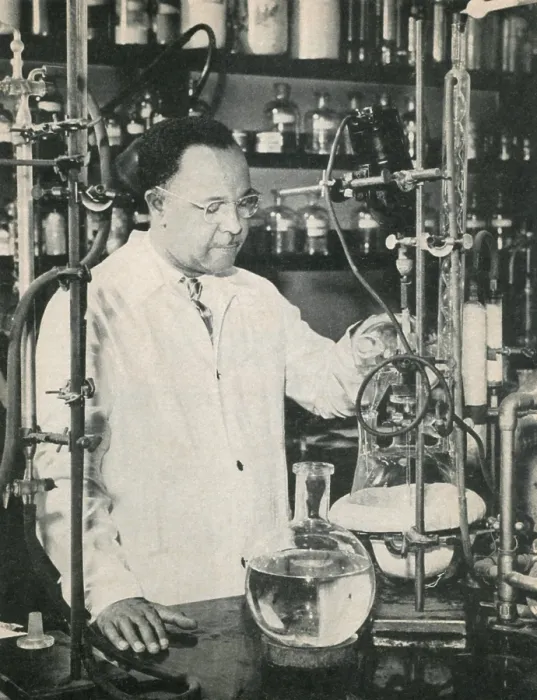 Framed Print : Percy Julian, African American chemist, c. 1940s. At the Glidden Company, he designed methods for extracting soy protein on an industrial scale