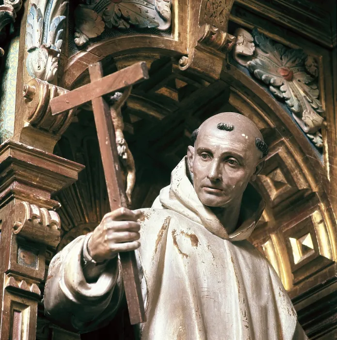 Framed Print : PEREIRA, Manuel (1614-1667). Saint Bruno. 17th c. SPAIN. Burgos. Carthusian monastery of Santa Maria de Miraflores. Detail. Baroque art. Sculpture on wood