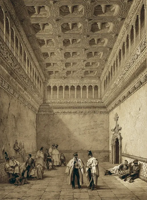 Framed Print : PEREZ VILLAAMIL, Jenaro (1807-1854). Espana artistica y monumental. 1842 - 1850. Santa Isabel Hall in the Aljaferia Palace (Zaragoza)