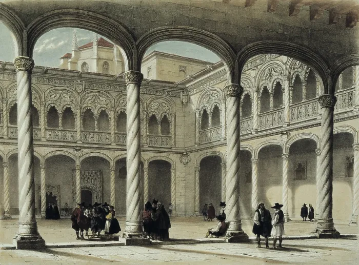 Framed Print : PEREZ VILLAAMIL, Jenaro (1807-1854). Espana artistica y monumental. 1842 - 1850. Patio of the Colegio de San Gregorio in Valladolid
