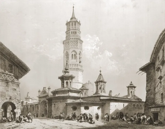 Framed Print : PEREZ VILLAAMIL, Jenaro (1807-1854). Espana artistica y monumental. 1842 - 1850. San Pablo church in Zaragoza, Spain. Gothic-Mudejar building, 13th-14th century. Romanticism