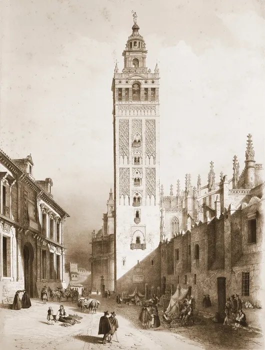 Framed Print : PEREZ VILLAAMIL, Jenaro (1807-1854). Espana artistica y monumental. 1842 - 1850. The Giralda in Seville. Minaret that was converted to a bell tower for the Cathedral of Seville Framed Print : PEREZ VILLAAMIL, Jenaro (1807-1854). Espana artistica y monumental. 1842 - 1850. The Giralda in Seville. Minaret that was converted to a bell tower for the Cathedral of Seville