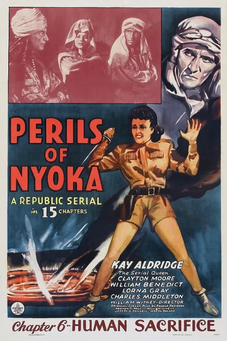 Framed Print : PERILS OF NYOKA, US poster, bottom right: Kay Aldridge in Chapter 6: Human Sacrifice, 1942
