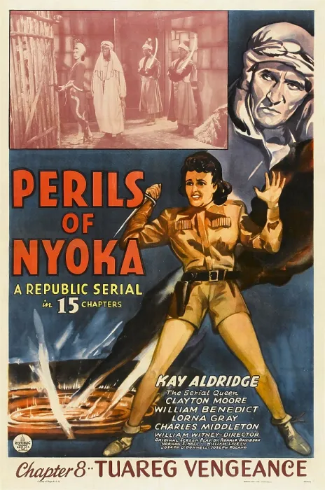 Framed Print : PERILS OF NYOKA, bottom right: Kay Aldridge in Chapter 8: Tuareg Vengeance, 1942