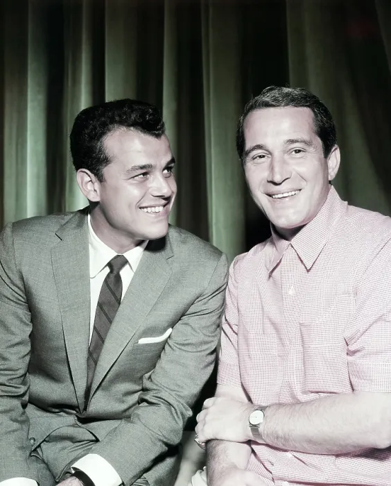 Framed Print : PERRY COMO'S KRAFT MUSIC HALL, from left: Julius LaRosa, Perry Como, 1948-1967