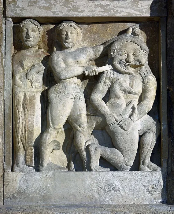 Framed Print : Perseus and Medusa. 301 BC. Metope. Greek art. Relief on marble. ITALY. Palermo. Museo Archeologico Regionale (Regional Archaeological Museum). Proc: ITALY. Selinunte