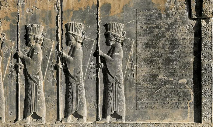 Framed Print : Persian soldiers. 6th c. - 5th c. BC. IRAN. Persepolis. Palace of Darius. Decoration of the staircase. Persian art. Achaemenid period. Relief on rock Framed Print : Persian soldiers. 6th c. - 5th c. BC. IRAN. Persepolis. Palace of Darius. Decoration of the staircase. Persian art. Achaemenid period. Relief on rock