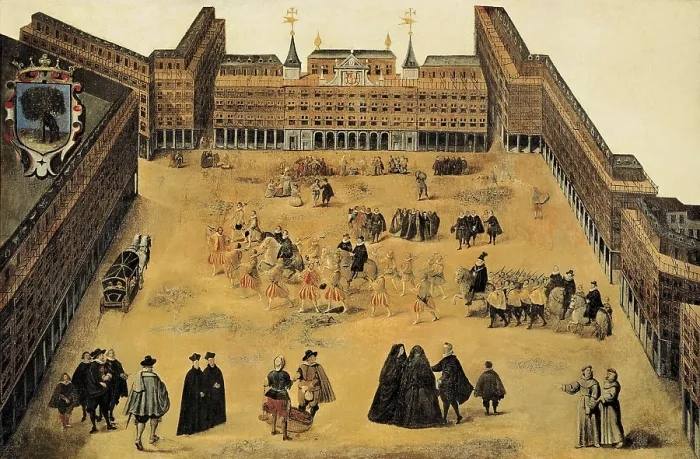 Framed Print : Perspective of the Plaza Mayor (Main Square). 1618. Anonymous from Madrid. Oil on canvas. SPAIN. Madrid. Municipal Museum. AISA / Everett Collection**US SALES ONLY**
